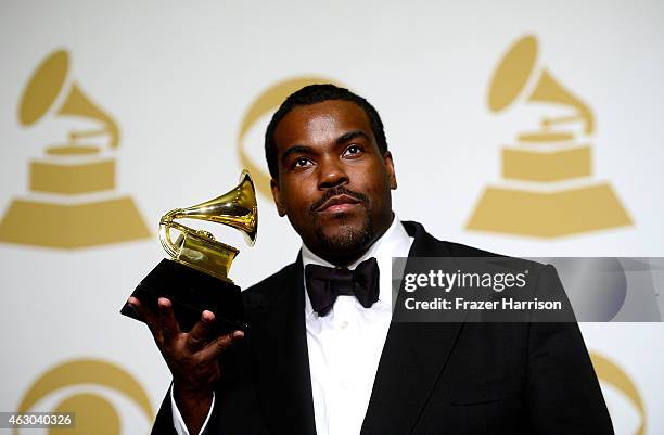 Record producer, songwriter and musician Rodney Jerkins poses with his Grammy for the song 'Stay With Me' poses in the press room during The 57th...