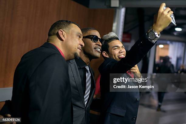 Roy Fegan, Jamie Foxx and Roshon Fegan attend The 57th Annual GRAMMY Awards at STAPLES Center on February 8, 2015 in Los Angeles, California.