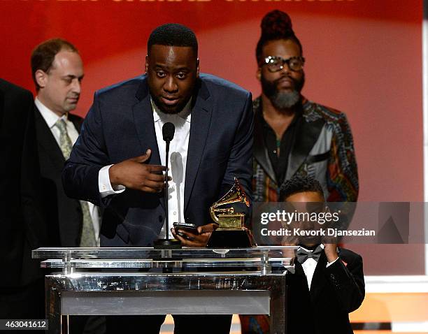 Musician Robert Glasper accepts Best Traditional R&B Song for 'Jesus Children' onstage during the The 57th Annual GRAMMY Awards Premiere Ceremony at...