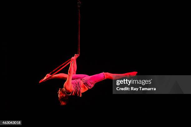 Aerialist Oliver Pavick performs on the Lyra at the 2015 U.S. Aerial Championship at Rose Nagelberg Theater on February 8, 2015 in New York City.