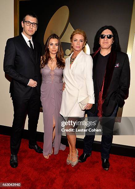 Nick Simmons, Sophie Simmons, Shannon Tweed and Gene Simmons attend The 57th Annual GRAMMY Awards at the STAPLES Center on February 8, 2015 in Los...