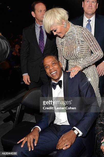 Jay Z and Rita Ora during The 57th Annual GRAMMY Awards at the STAPLES Center on February 8, 2015 in Los Angeles, California.