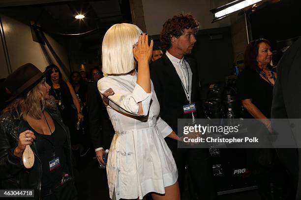 Singer Sia backstage at The 57th Annual GRAMMY Awards at STAPLES Center on February 8, 2015 in Los Angeles, California.