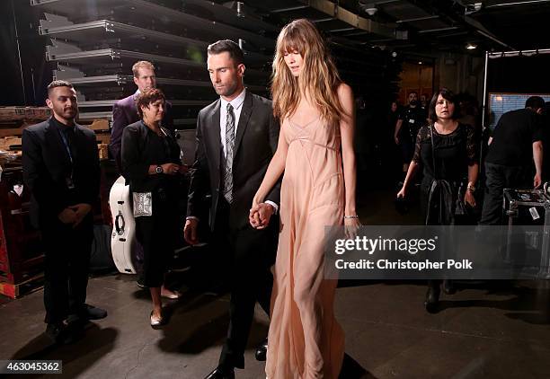 Singer/songwriter Adam Levine and Behati Prinsloo attend The 57th Annual GRAMMY Awards at STAPLES Center on February 8, 2015 in Los Angeles,...