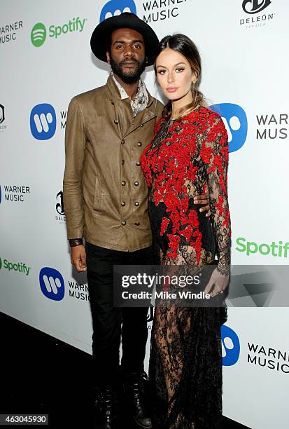 Musician Gary Clark Jr. And model Nicole Trunfio attend the Warner Music Group annual Grammy celebration at Chateau Marmont on February 8, 2015 in...