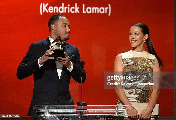 Smith accepts the award for Best Rap Song onstage during the The 57th Annual GRAMMY Awards Premiere Ceremony at Nokia Theatre L.A. Live on February...