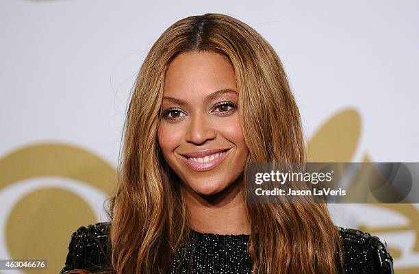 Beyonce poses in the press room at the 57th GRAMMY Awards at Staples Center on February 8, 2015 in Los Angeles, California.