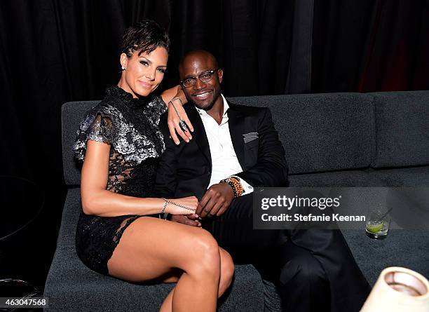 Amanza Smith Brown and actor Taye Diggs attend the Warner Music Group annual Grammy celebration at Chateau Marmont on February 8, 2015 in Los...