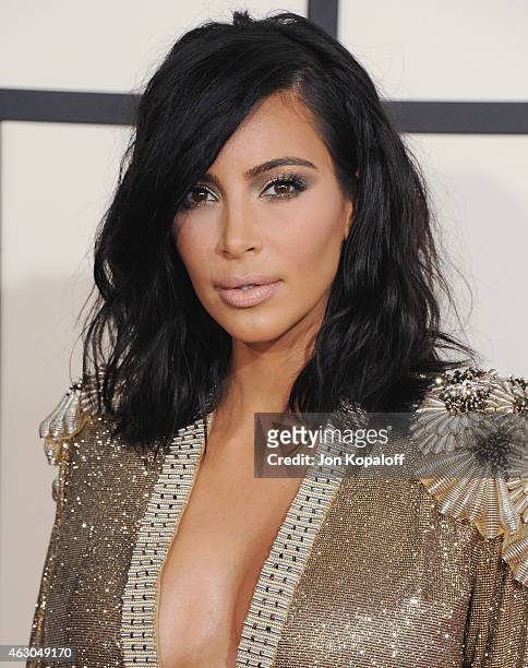 Kim Kardashian arrives at the 57th GRAMMY Awards at Staples Center on February 8, 2015 in Los Angeles, California.