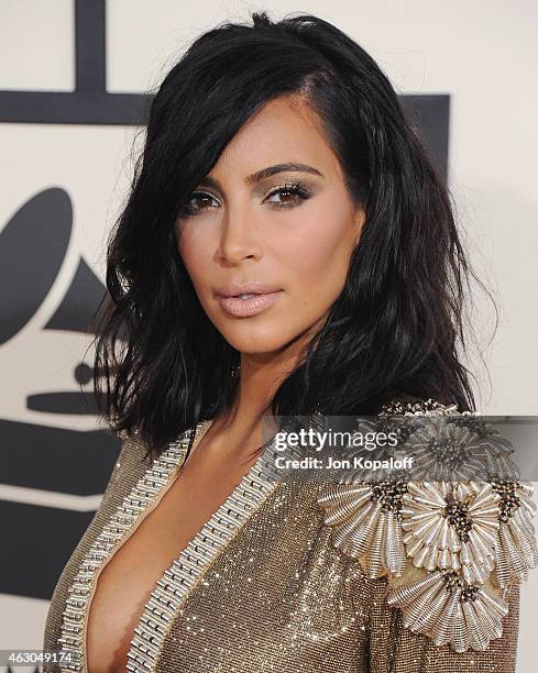 Kim Kardashian arrives at the 57th GRAMMY Awards at Staples Center on February 8, 2015 in Los Angeles, California.