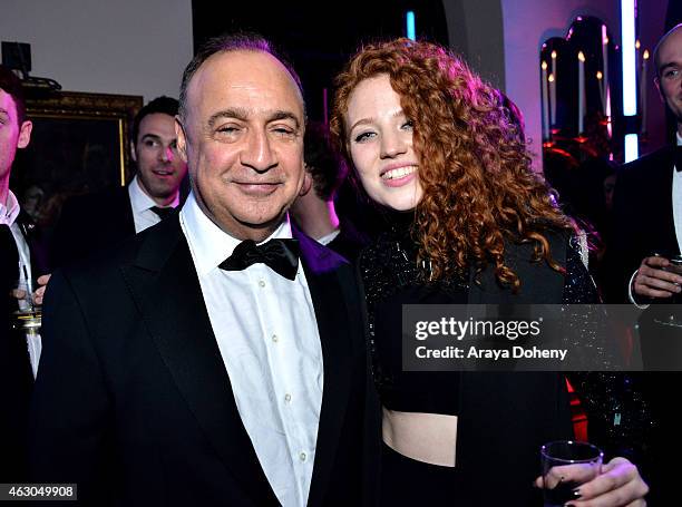 Len Blavatnik and singer Jess Glynne attend the Warner Music Group annual Grammy celebration at Chateau Marmont on February 8, 2015 in Los Angeles,...