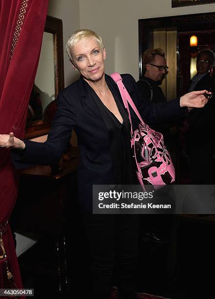 Singer/songwriter Annie Lennox attends the Warner Music Group annual Grammy celebration at Chateau Marmont on February 8, 2015 in Los Angeles,...
