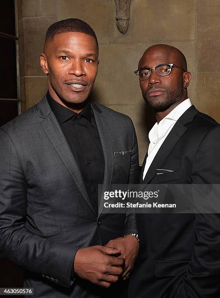 Actor/singer Jamie Foxx and actor Taye Diggs attend the Warner Music Group annual Grammy celebration at Chateau Marmont on February 8, 2015 in Los...