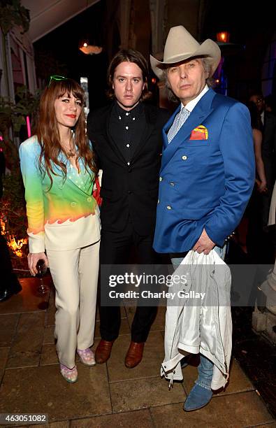Singers Jenny Lewis, Johnathan Rice and Dwight Yoakam attend the Warner Music Group annual Grammy celebration at Chateau Marmont on February 8, 2015...