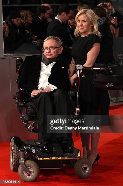 Stephen Hawking and daughter Lucy Hawking attends the EE British Academy Film Awards at The Royal Opera House on February 8, 2015 in London, England.