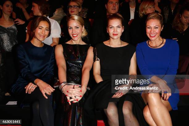 Judith Rakers, Angela Gessmann, Anna Loos and Ruth Moschner attend the Guido Maria Kretschmer Show during Mercedes-Benz Fashion Week Autumn/Winter...