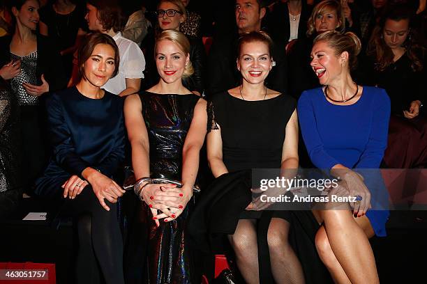 Judith Rakers, Angela Gessmann, Anna Loos and Ruth Moschner attend the Guido Maria Kretschmer Show during Mercedes-Benz Fashion Week Autumn/Winter...