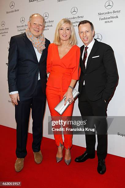 Axel Milberg, Judith Milberg and Dirk Reichert attend the Laurel show during Mercedes-Benz Fashion Week Autumn/Winter 2014/15 at Brandenburg Gate on...