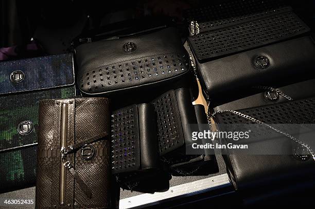 General view backstage ahead of the Laurel show during Mercedes-Benz Fashion Week Autumn/Winter 2014/15 at Brandenburg Gate on January 16, 2014 in...
