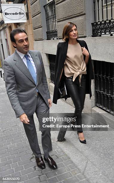 Enrique Ponce and Nieves Alvarez attend luncha at Pascua Ortega home to celebrate Giancarlo Giacommetti birthday on February 7, 2015 in Madrid, Spain.