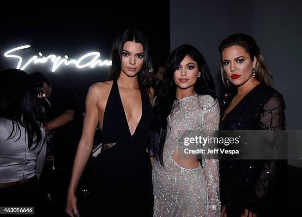 Personalities Kendall Jenner, Kylie Jenner, and Khloe Kardashian attend GQ and Giorgio Armani Grammys After Party at Hollywood Athletic Club on...