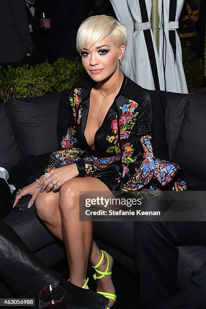 Singer/songwriter Rita Ora attends the Warner Music Group annual Grammy celebration at Chateau Marmont on February 8, 2015 in Los Angeles, California.