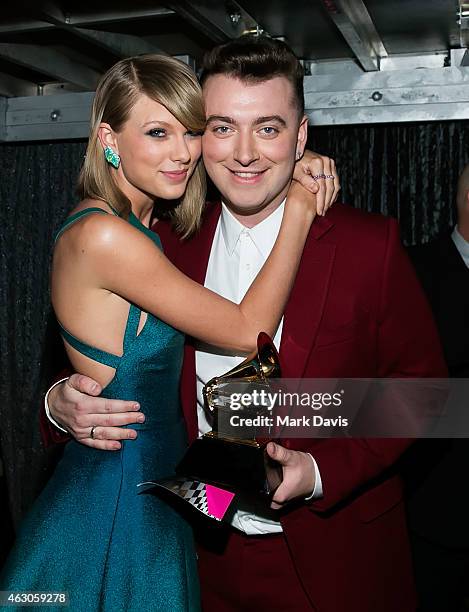 Recording artists Taylor Swift and Sam Smith attend The 57th Annual GRAMMY Awards at STAPLES Center on February 8, 2015 in Los Angeles, California.