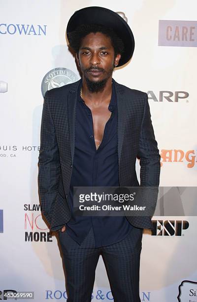 Recording artist Shwayze arrives at the Sunset Marquis Hotel And Rock Against Trafficking GRAMMY After Party at Exchange LA on February 8, 2015 in...