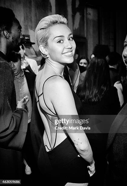 Recording artist Miley Cyrus poses backstage at The 57th Annual GRAMMY Awards at STAPLES Center on February 8, 2015 in Los Angeles, California.