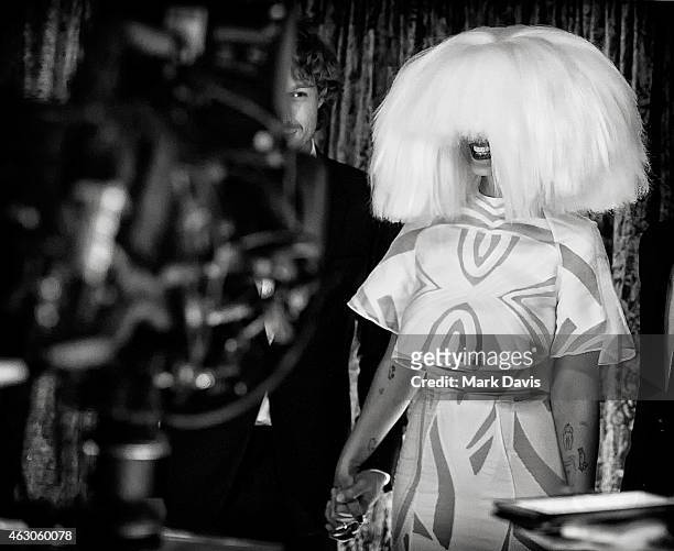 Musician Sia poses backstage at The 57th Annual GRAMMY Awards at STAPLES Center on February 8, 2015 in Los Angeles, California.