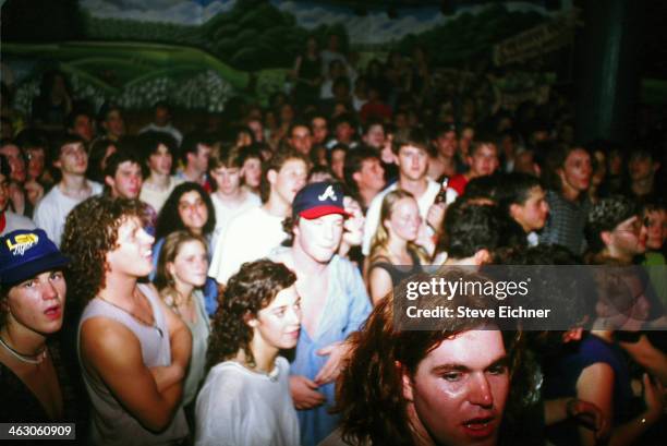 View of the audience during a performance by the band Phish at the Wetlands Preserve nightclub , New York, New York, June 9, 1990.