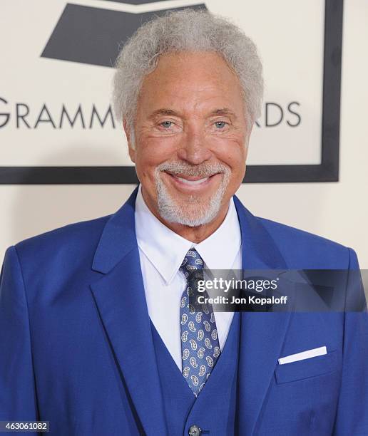 Singer Tom Jones arrives at the 57th GRAMMY Awards at Staples Center on February 8, 2015 in Los Angeles, California.