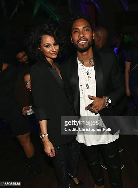 Nazanin Mandi and singer-songwriter Miguel attend the I am Other And Adidas' Grammy Party To Celebrate Pharrell Williams at Park Plaza Hotel on...
