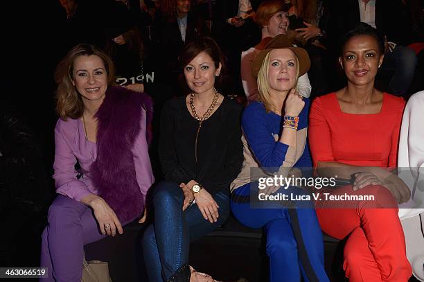 Bettina Cramer, Carolina Vera, Tamara Graefin von Nayhauss and Dennenesch Zoude attend the Laurel show during Mercedes-Benz Fashion Week...