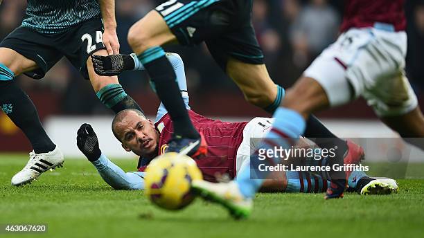 Gabriel Agbonlahor of Aston Villa in action during the Barclays Premier League match between Aston Villa and Chelsea at Villa Park on February 7,...