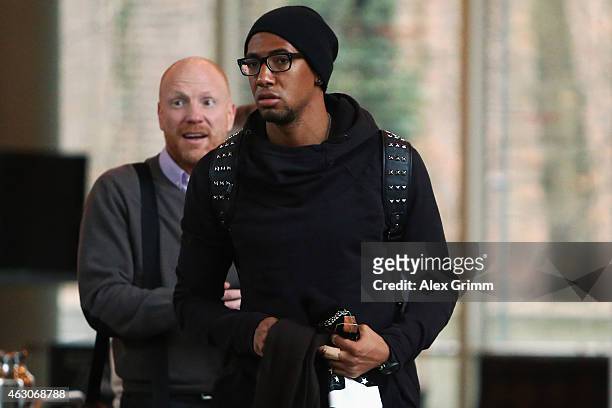 Jerome Boateng and sporting director Matthias Sammer of Bayern Muenchen arrive for a trial at the DFB Sports Court at the DFB headquarters on...