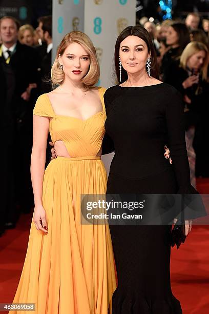 Lea Seydoux and Monica Bellucci attend the EE British Academy Film Awards at The Royal Opera House on February 8, 2015 in London, England.