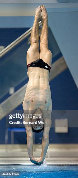 Vincent Riendeau comes off the 3 metre springboard during a practice session today, ahead of the 2015 Winter Senior National Diving Championships...