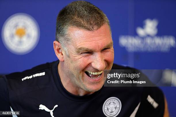 Leicester manager Nigel Pearson talks to the media during the Leicester City training press Conference at Belvoir Drive Training Ground on February...