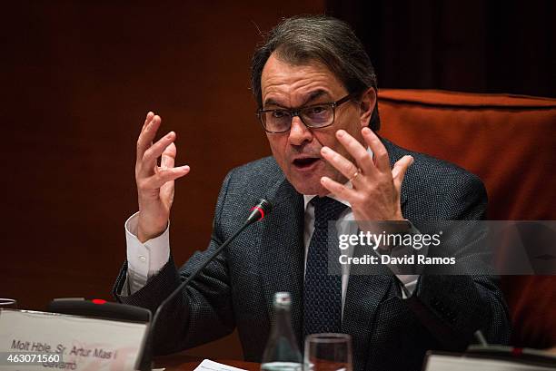 President of Catalonia Artur Mas answers the questions of members of the Parliament on February 9, 2015 in Barcelona, Spain. President of Catalonia...