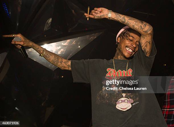 Rapper Wiz Khalifa attends his post-Grammy party at Project La on February 8, 2015 in Los Angeles, California.