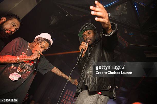 Rapper Wiz Khalifa and CEO of The RTD group Remi Daramola attend Wiz Khalifa's post-Grammy party at Project La on February 8, 2015 in Los Angeles,...