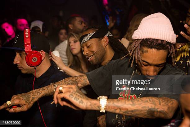 Rappers Ty Dolla $ign and Wiz Khalifa attend Wiz Khalifa's post-Grammy party at Project La on February 8, 2015 in Los Angeles, California.
