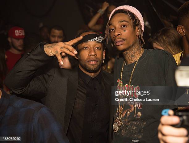 Rappers Ty Dolla $ign and Wiz Khalifa attend Wiz Khalifa's post-Grammy party at Project La on February 8, 2015 in Los Angeles, California.