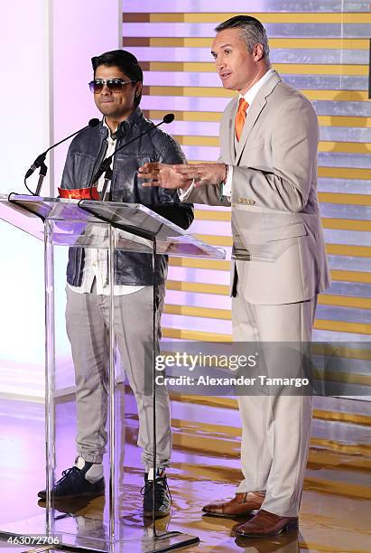 Plan B and Edgardo del Villar attend Billboard Latin 2015 nominess press conference on February 9, 2015 in Doral, Florida.