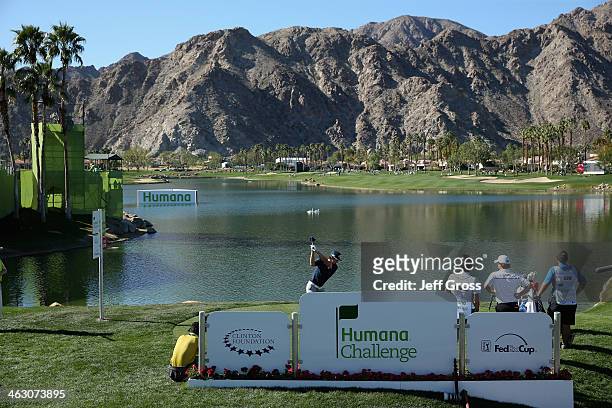 Ryo Ishikawa tees off at the tenth hole on the Arnold Palmer Private Course at PGA West during the first round of the Humana Challenge in partnership...