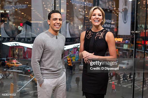 Charissa Thompson interviews Victor Rasuk during his visit to "Extra" at their New York studios at H&M in Times Square on February 9, 2015 in New...