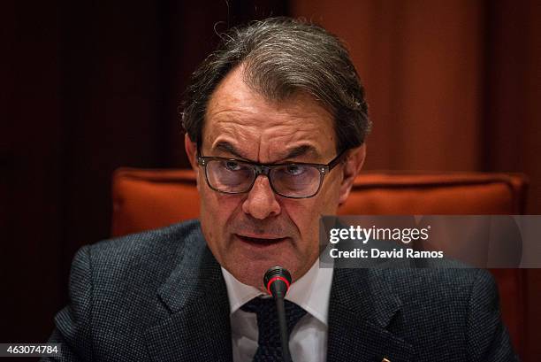 President of Catalonia Artur Mas answers the questions of members of the Parliament in the Anti-Corruption Comission on February 9, 2015 in...