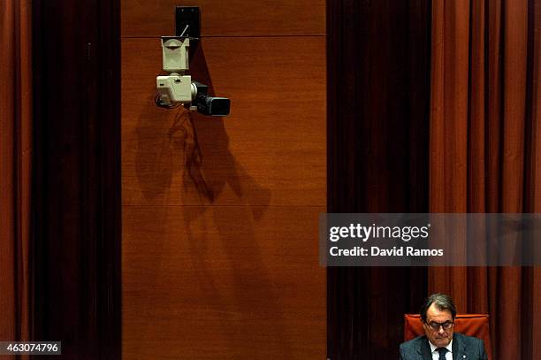 President of Catalonia Artur Mas answers the questions of members of the Parliament in the Anti-Corruption Comission on February 9, 2015 in...