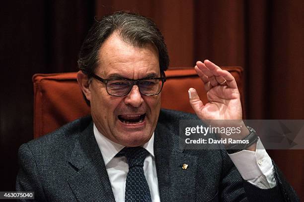 President of Catalonia Artur Mas answers the questions of members of the Parliament in the Anti-Corruption Comission on February 9, 2015 in...